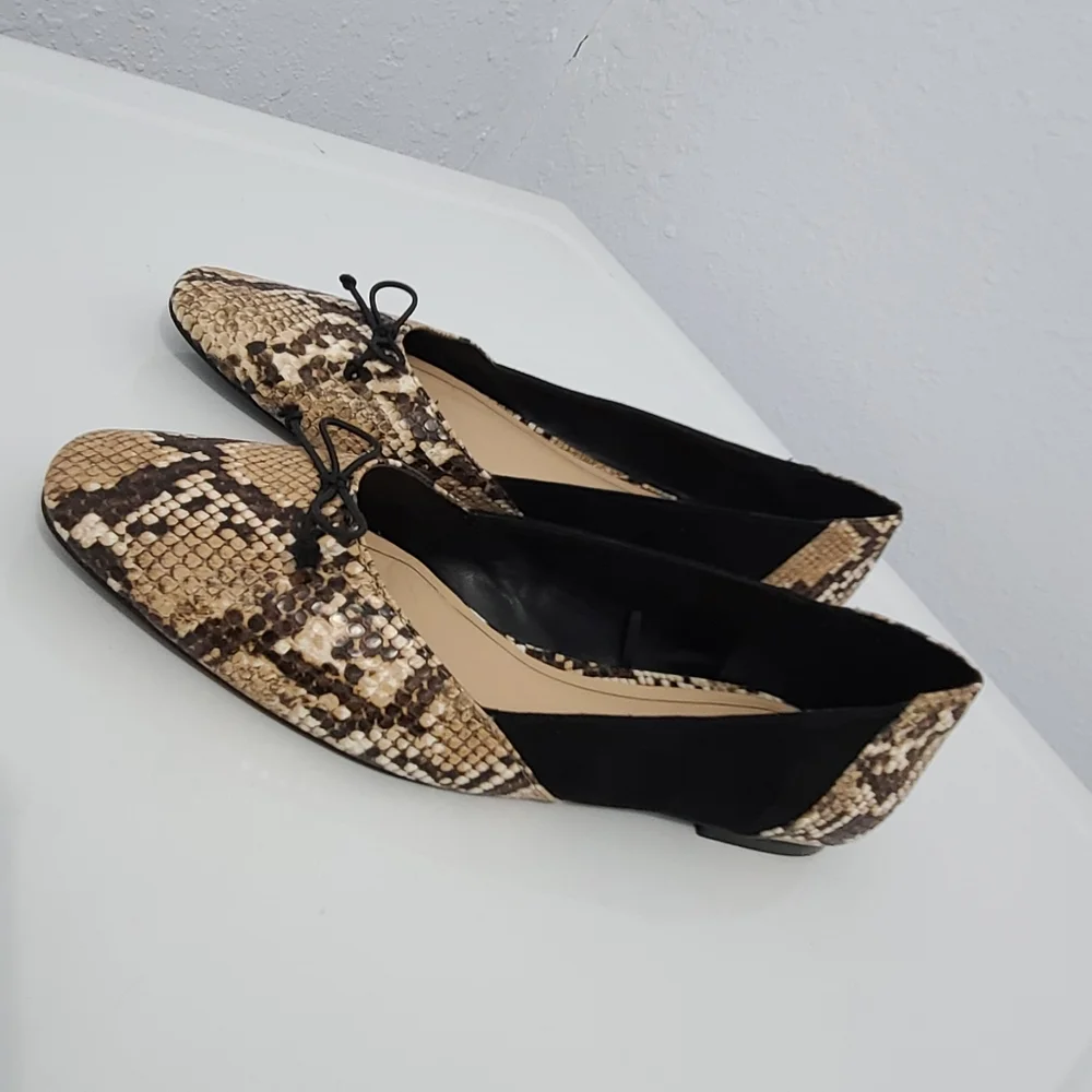 Zara Trafaluc Snakeskin Faux Suede Bow Flats - Picture 11 of 11